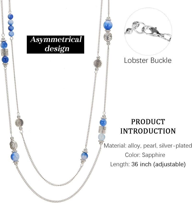 BULINLIN Layered Silver Long Necklace for Women Turquoise Stone Beaded Strand Sweater Chain Necklaces Fashion Costume Jewelry Gifts for Mom - Image 3